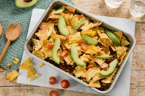 Nachos with mince and avocado 