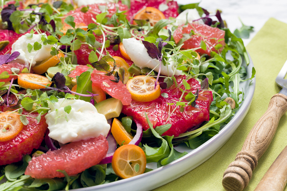 Avocado salad with kumquats