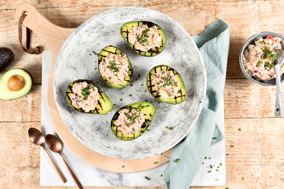 Grilled avocado with tuna salad