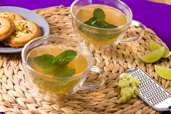 Ginger tea with lime and mint